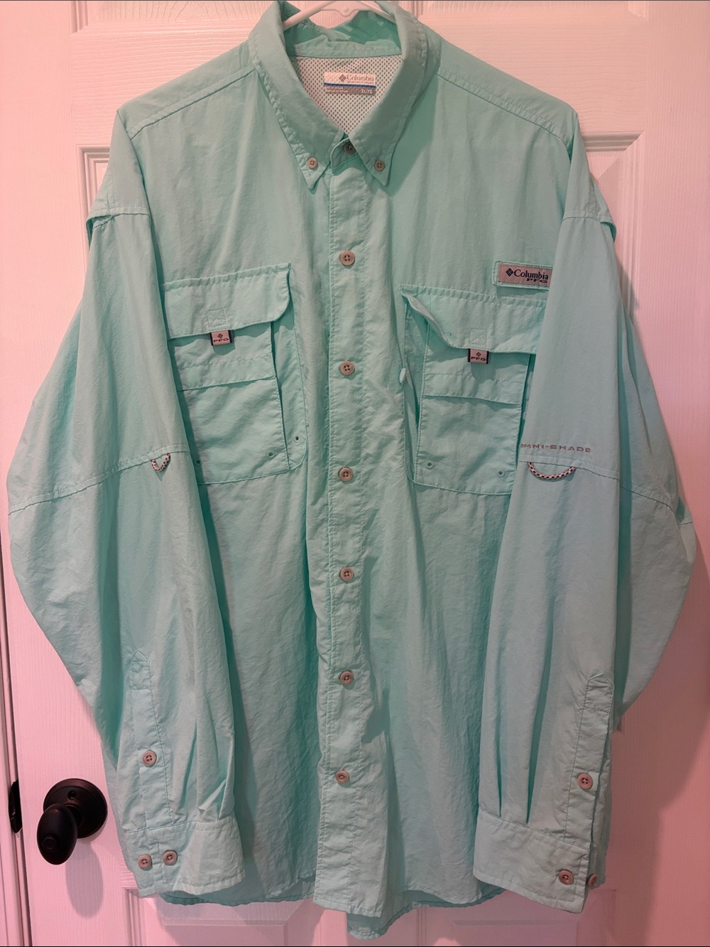 Columbia Mint Green Long-Sleeve Fishing Shirt